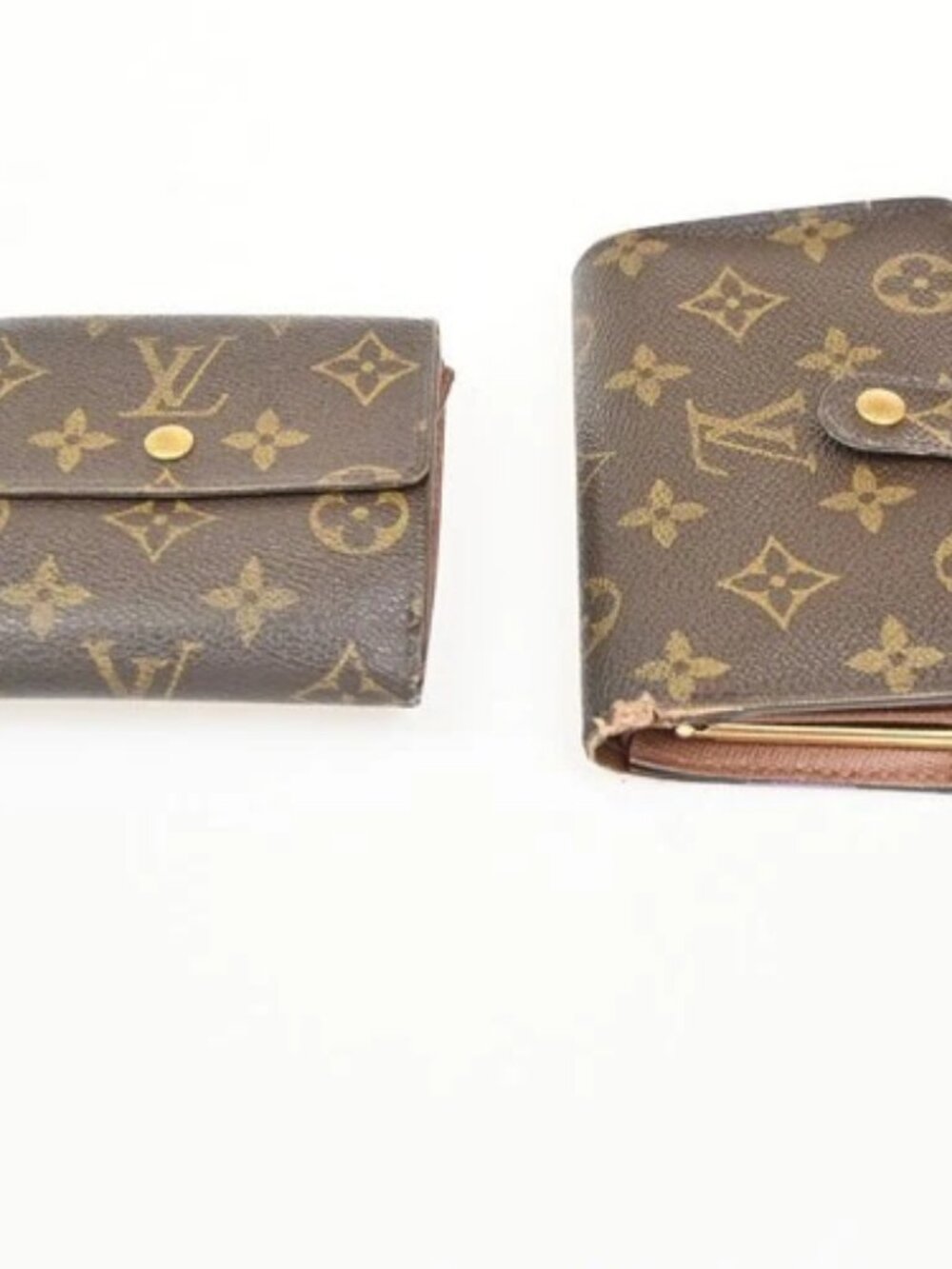 LOUIS VUITTON LV Logo 2 Set Bifold Wallet Monogram Leather Brown 05KC357